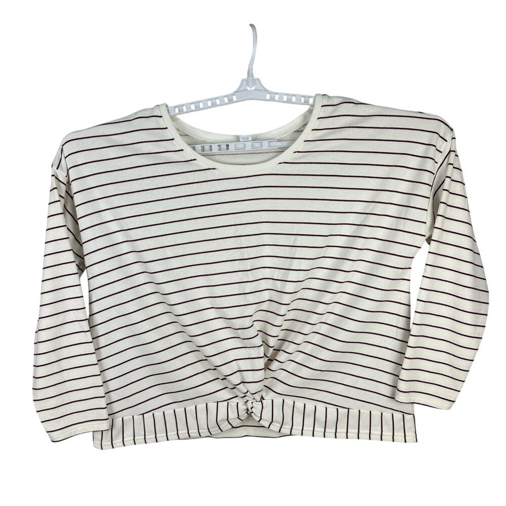 Old Navy Womens Size XL Striped Knot Front Top Cotton/Polyester White/Burgundy